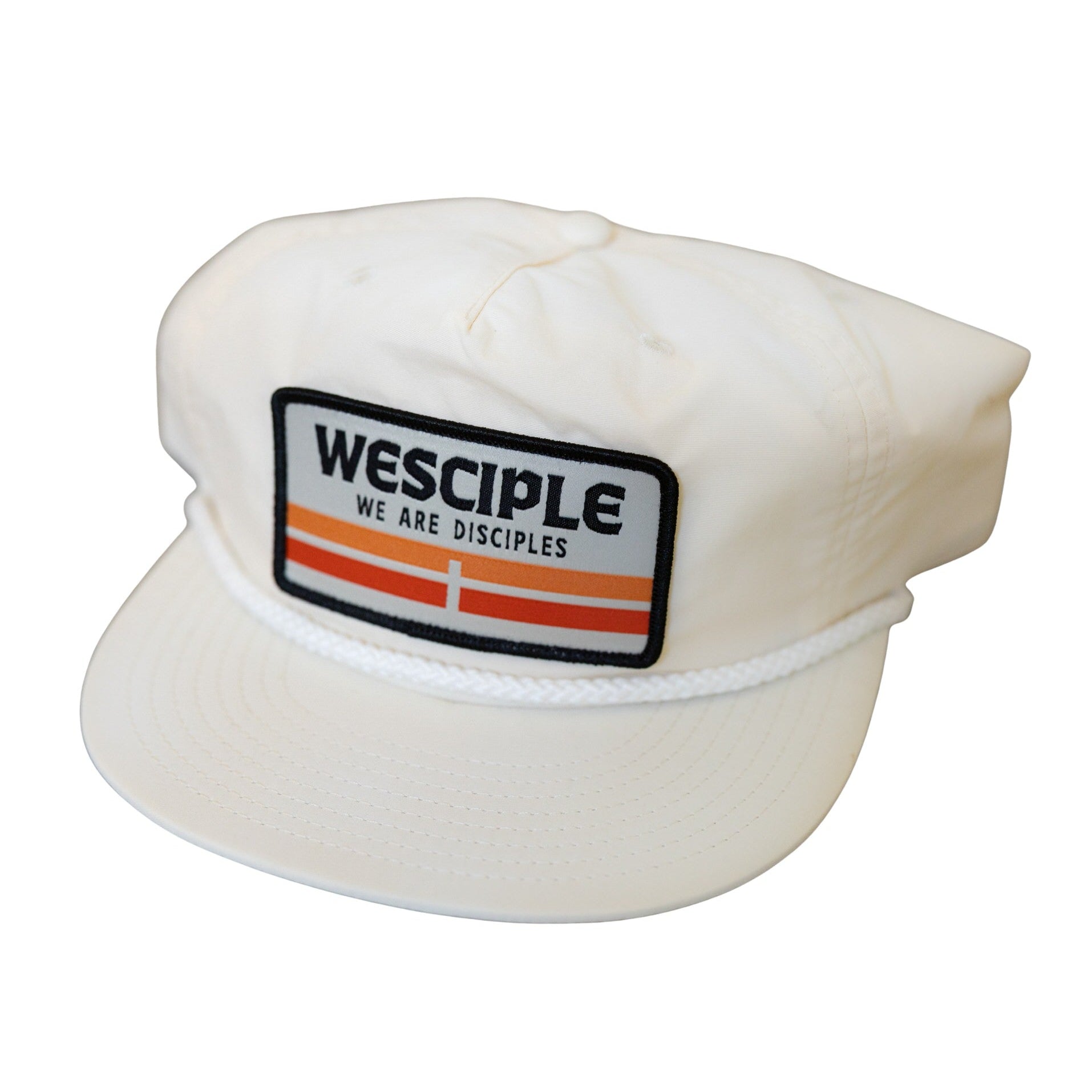 White cap with a 'Wesciple' logo on a white background
